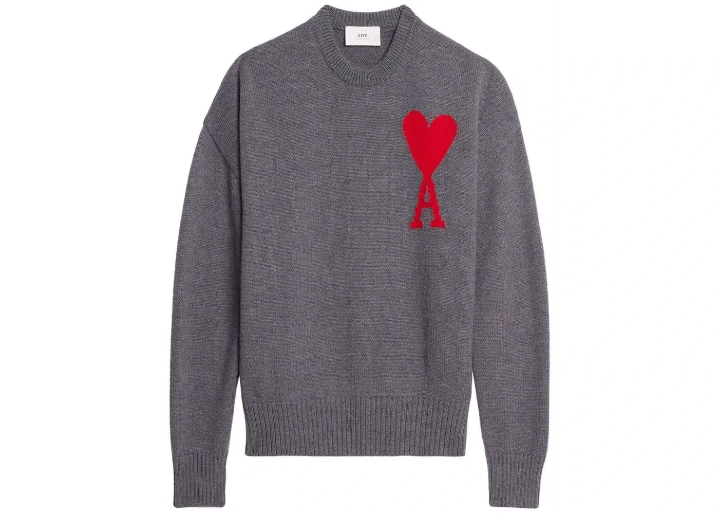 Мужской свитер с круглым вырезом Ami Paris, Heather Grey/Red