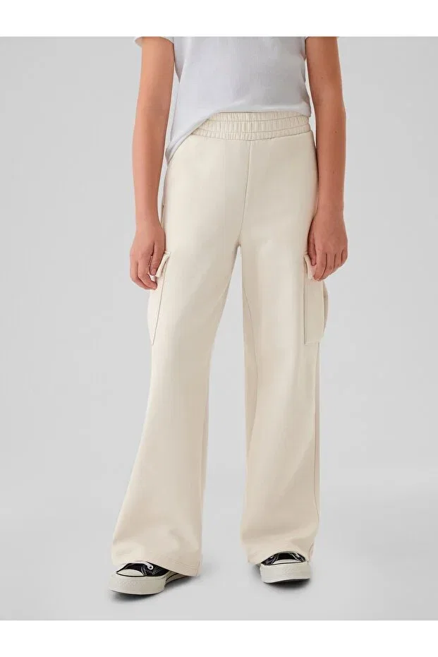 Детские спортивные штаны для девочек с широкой штаниной Gap, Off White — фото 4