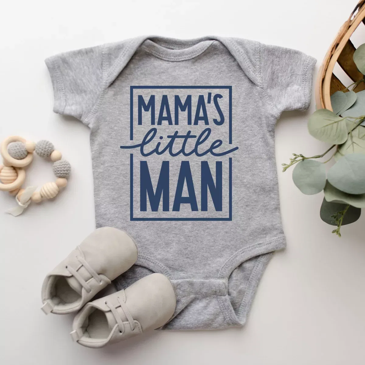 Детский боди с коротким рукавом Mama's Little Man The Juniper Shop, Heather Grey — фото 3