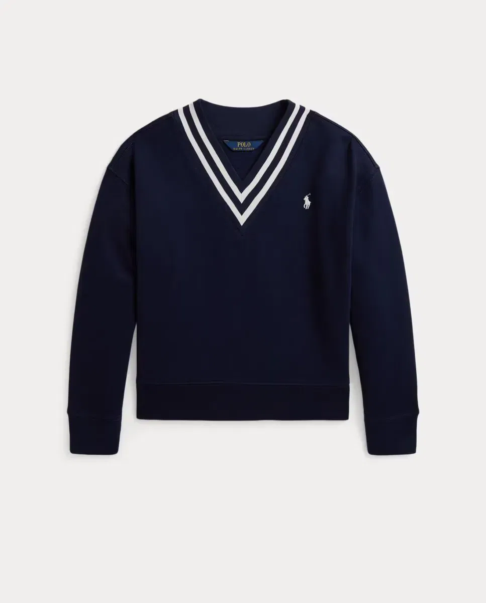 Детская флисовая кофта для девочек с контрастными полосками Polo Ralph Lauren, Azul Marino — фото 4