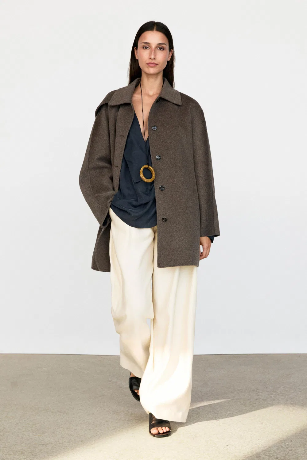 Пальто Massimo Dutti, из шерстяной смеси, коричневый