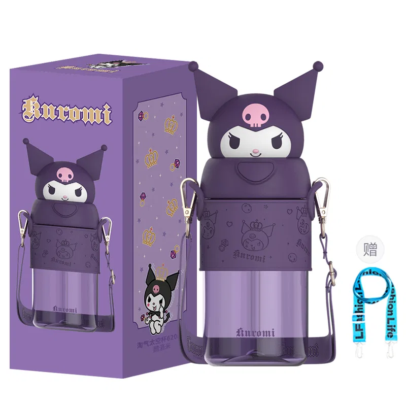 Кружка Sanrio Hello Kitty с принтом Kuromi, 620 мл, Kuromi Water Cup+LFLife Water Cup Straps, Sanrio, Black