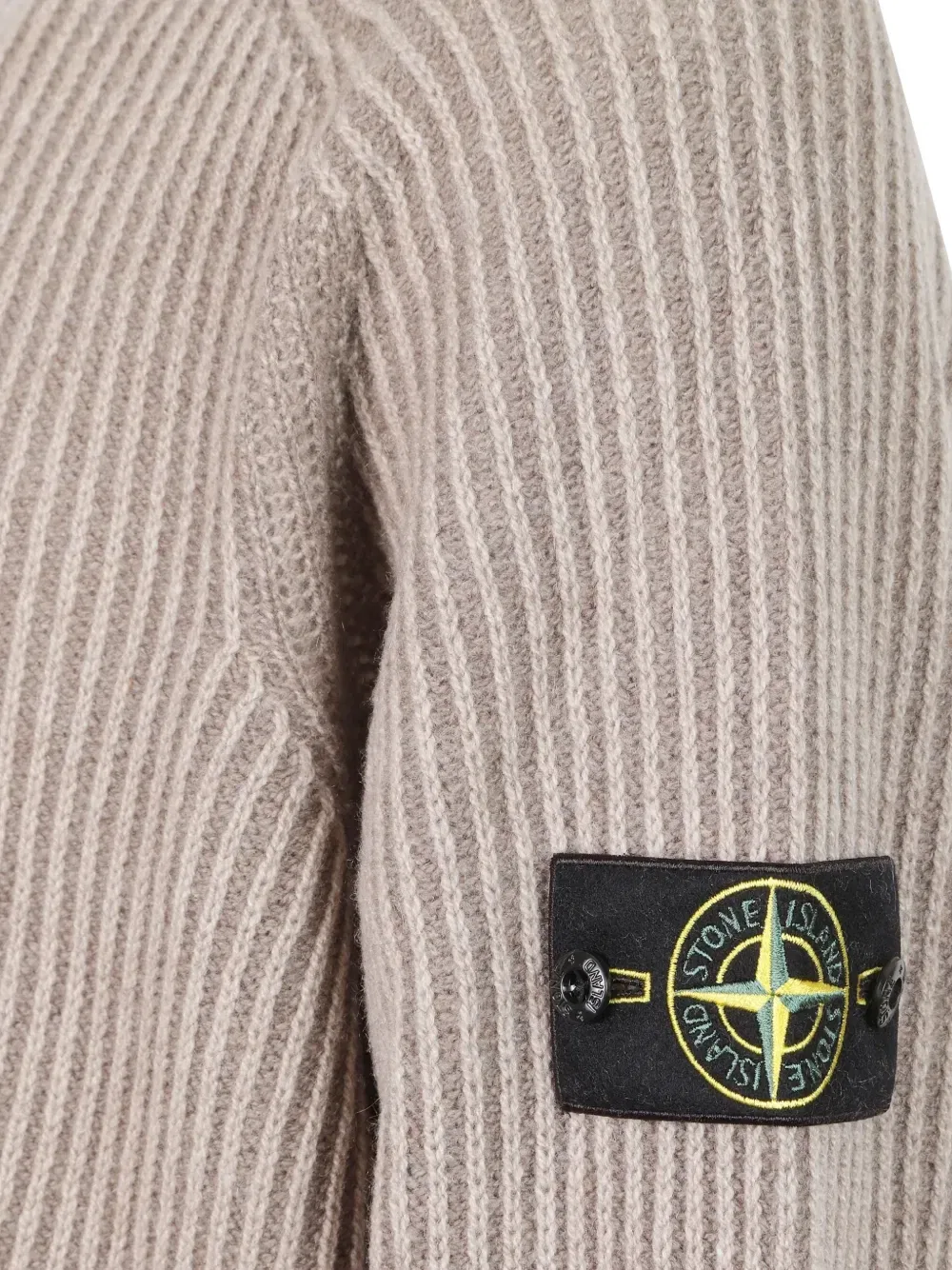 Свитер в рубчик с нашивкой Compass Stone Island, бежевый — фото 3