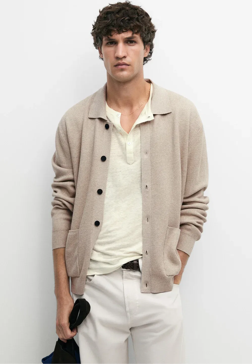 Кардиган из 100% хлопка с карманом - кардиган Massimo Dutti, Beige
