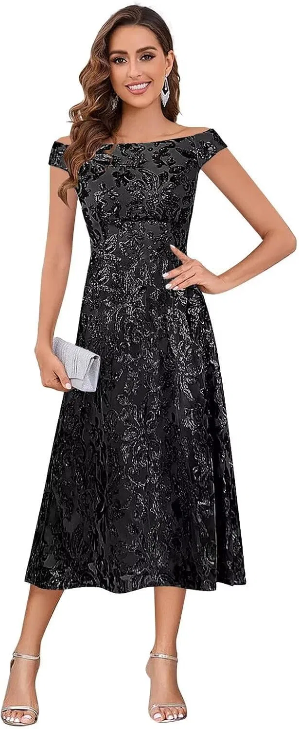 Женское вечернее платье с блестками A-line, Black