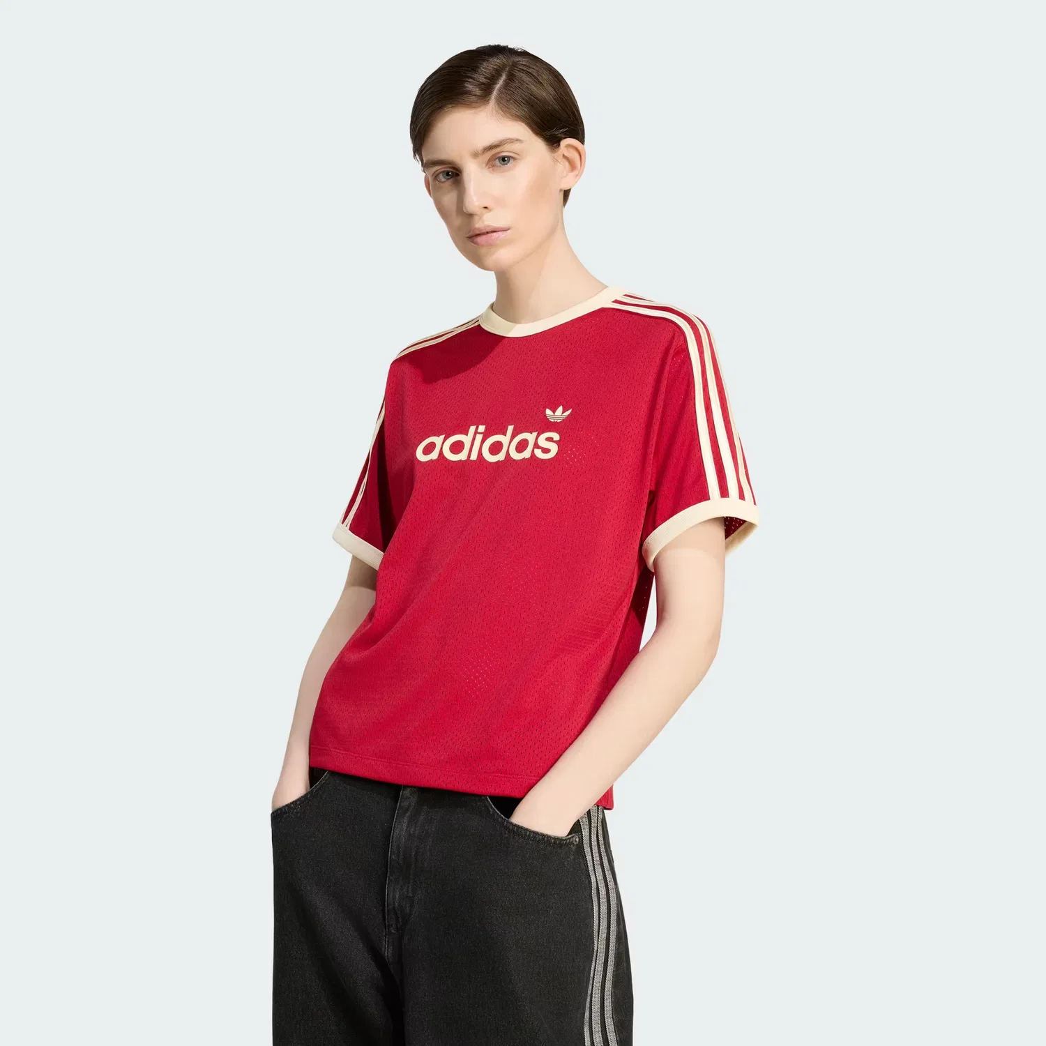 Женская футболка из сетки Linear Mesh Tee Adidas Originals, красный/ванильный