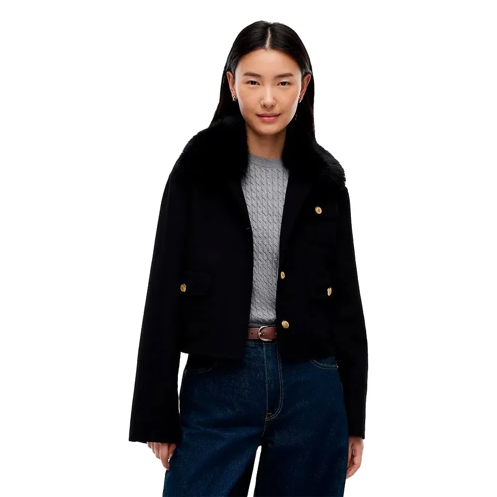 Женский жакет из шерстяного смесового материала с меховой отделкой Tommy hilfiger, Black