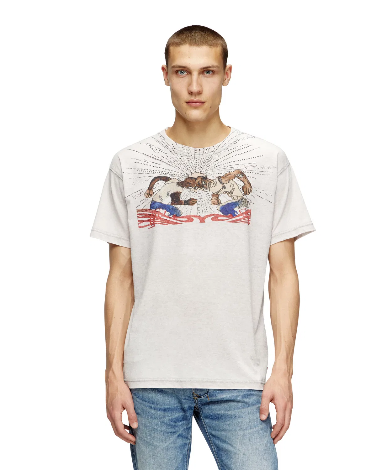 Мужская футболка с принтом и стразами T-NORM-T15 DIESEL, Light Grey
