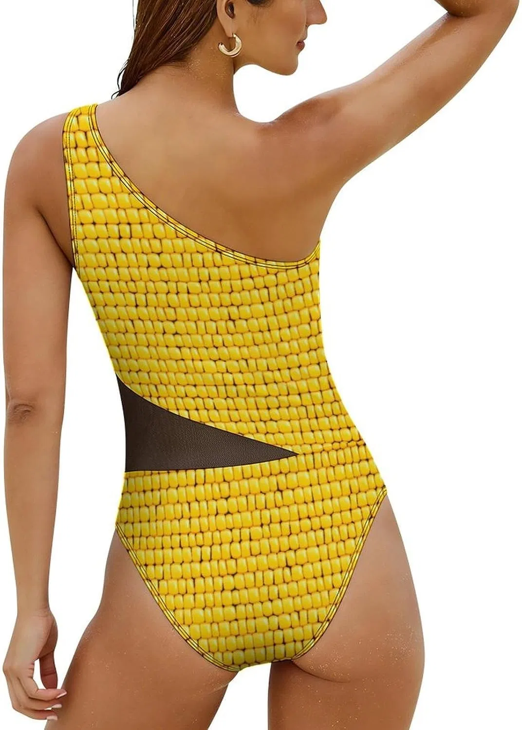 Женский цельнокроеный купальник с одним плечом Yellow Corn Cob, Yellow — фото 4