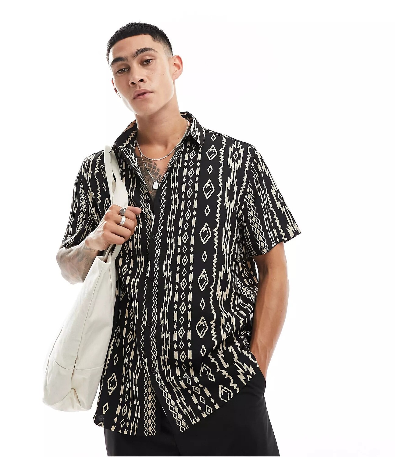 

Рубашка Asos Design Relaxed In Aztec Print, черный