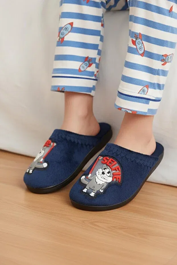 Детские тапочки для мальчиков с коротким каблуком Gezer, Navy Blue — фото 2