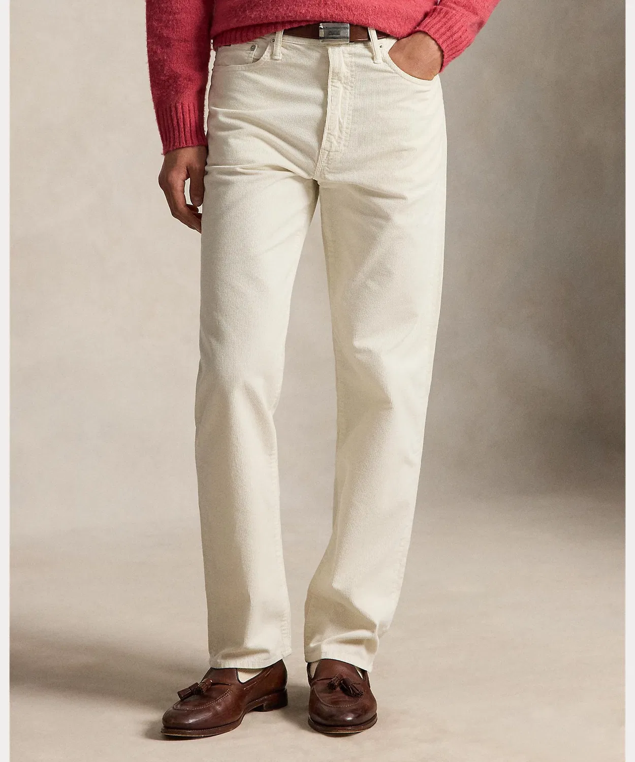 Мужские классические брюки из вельвета с пятью карманами Straight Fit Corduroy Pants POLO RALPH LAUREN, White — фото 2
