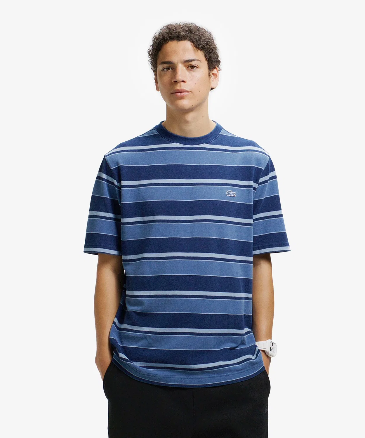 Мужская футболка с длинным рукавомIndigo Border LACOSTE, Indigo Blue