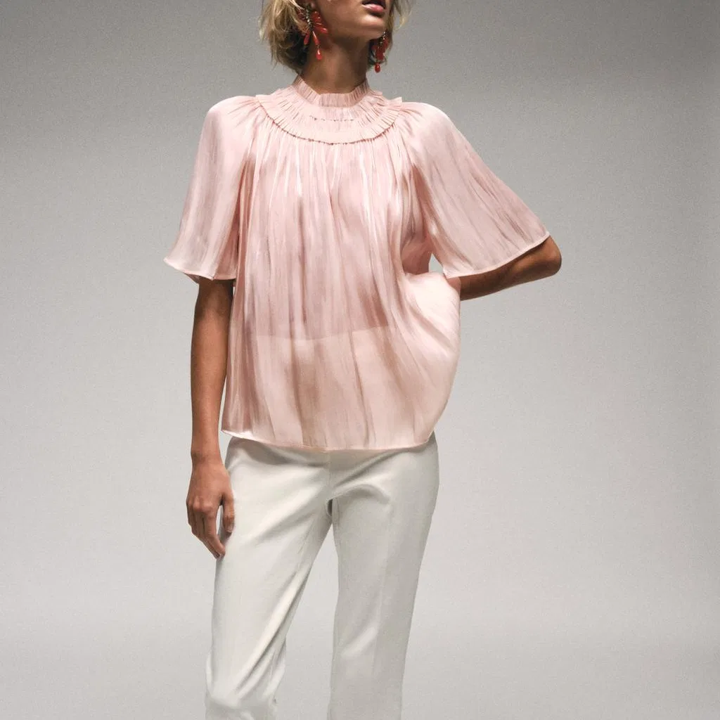 Женская рубашка с круглым вырезом Light Pink Red ZARA, Light Pink Red — фото 4