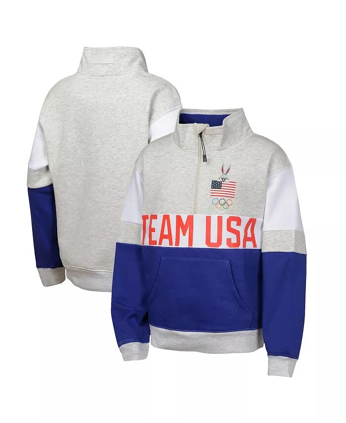 

Большой девчачий серый/синий Team USA Looney Tunes свитер с застежкой-молнией на половину длины Outerstuff