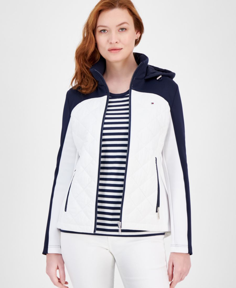 

Женская стеганая куртка с контрастными цветовыми блоками и отделкой в стиле дайвинг Tommy Hilfiger, Bright White Multi