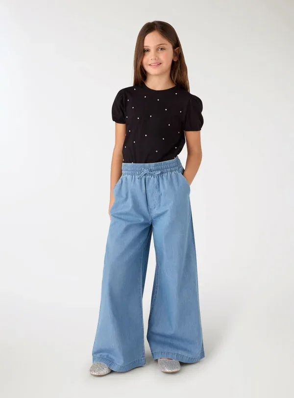 Футболка с пайетками Con strass e maniche a palloncino Terranova, черный