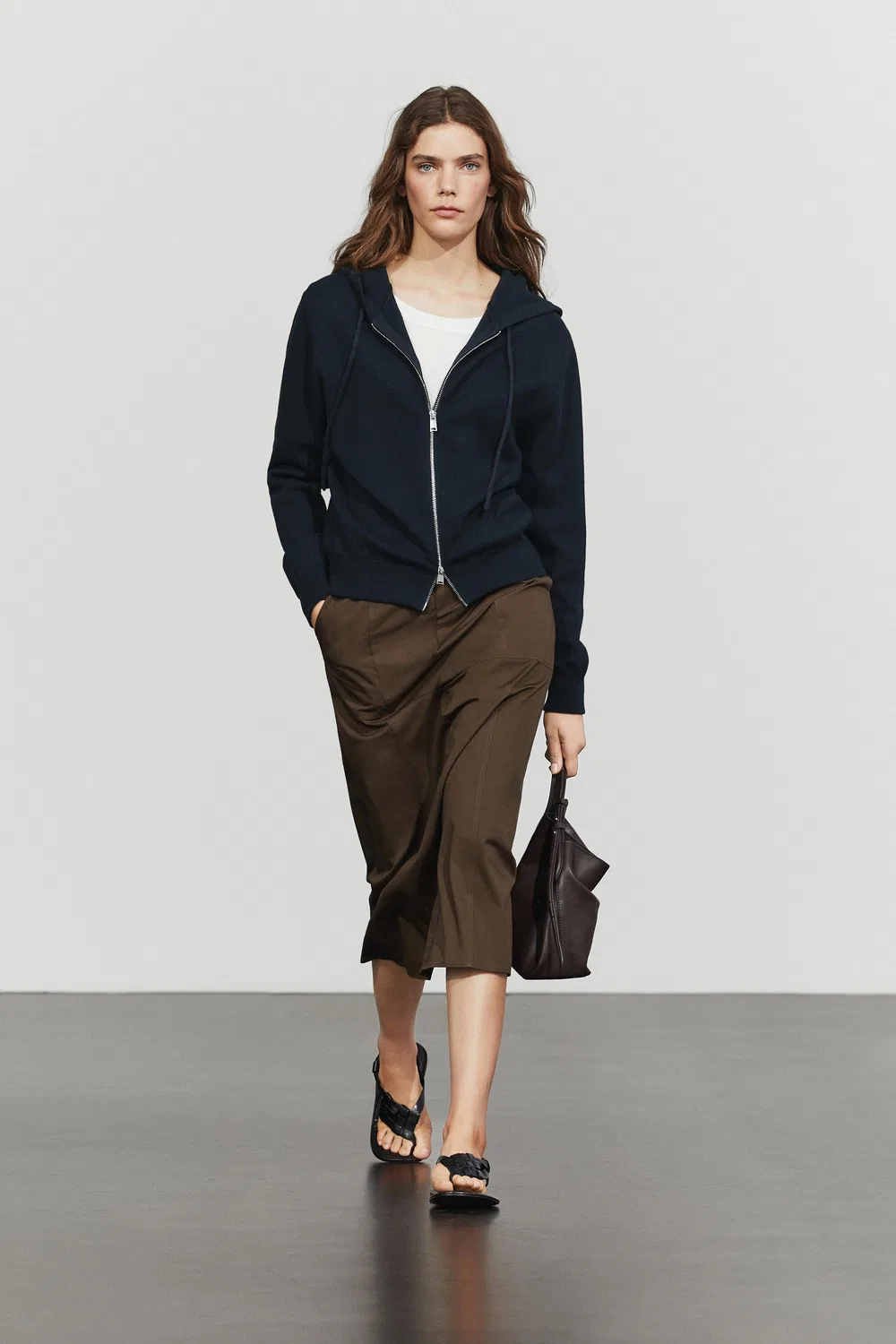 Кардиган Massimo Dutti Cotton Blend Knit Hooded, темно-синий — фото 3