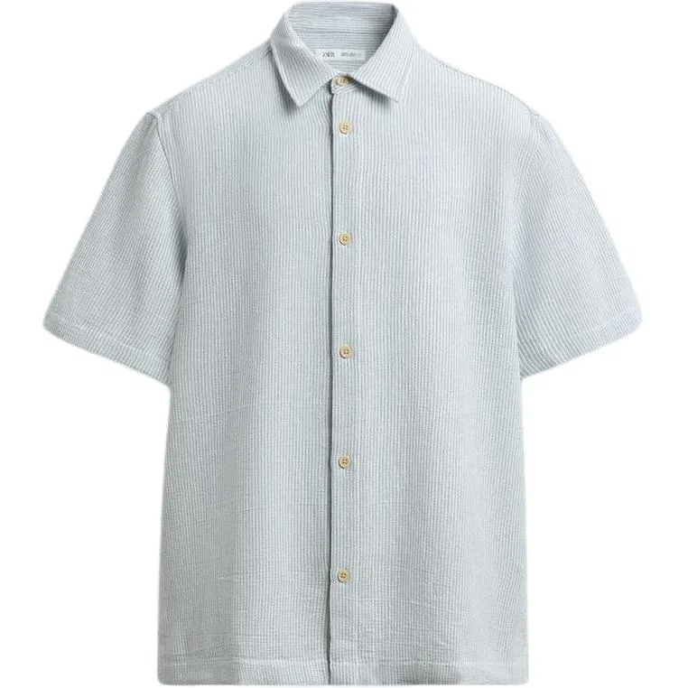 Мужская рубашка с коротким рукавом ZARA, White/Sky Blue