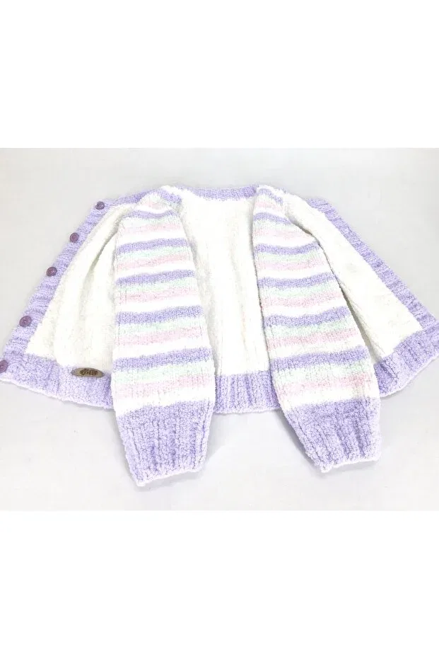 Детский кардиган для девочек хлопковый Hand Knitted Soft Plush Evitle, White-Lilac — фото 3