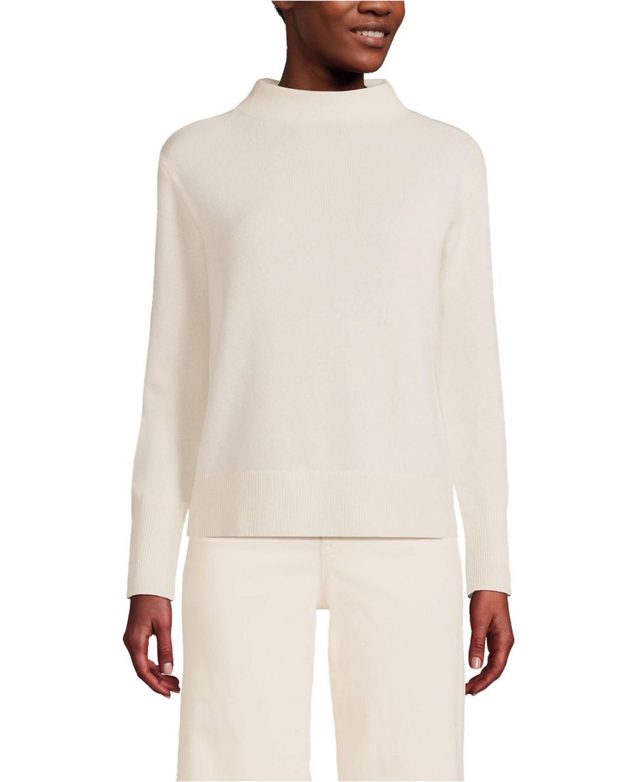 

Женский кашемировый свитер с воротником-стойкой Lands' End, Fresh ivory