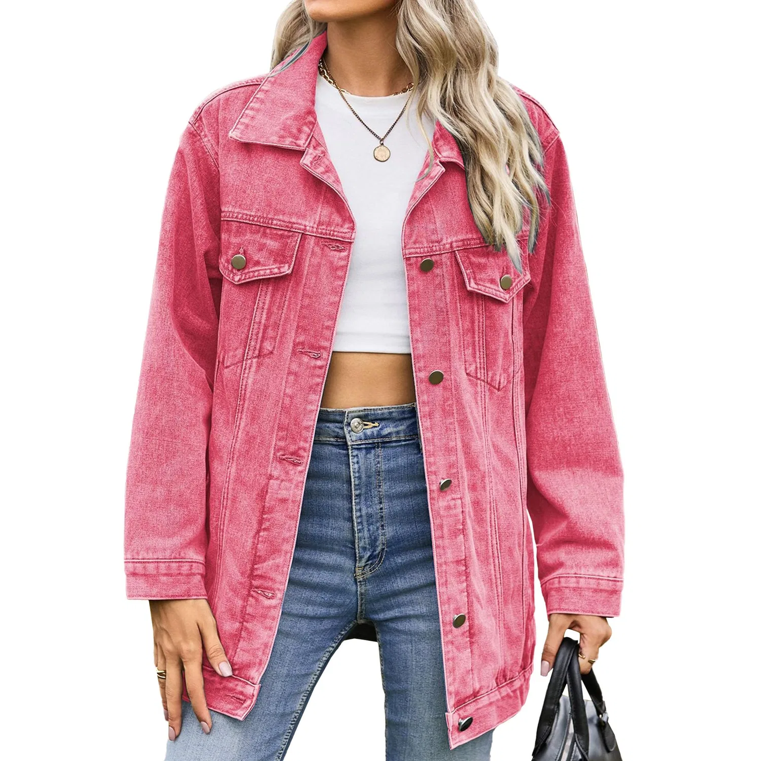 Женская джинсовая куртка oversize с капюшоном, rosa