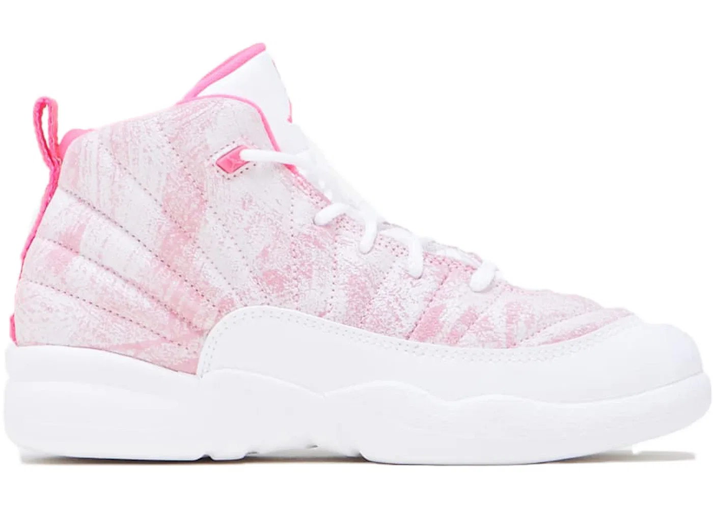 Детские кроссовки для мальчиков и девочек с высоким берцем Jordan 12 Retro Jordan, White/Arctic Punch-Hyper Pink