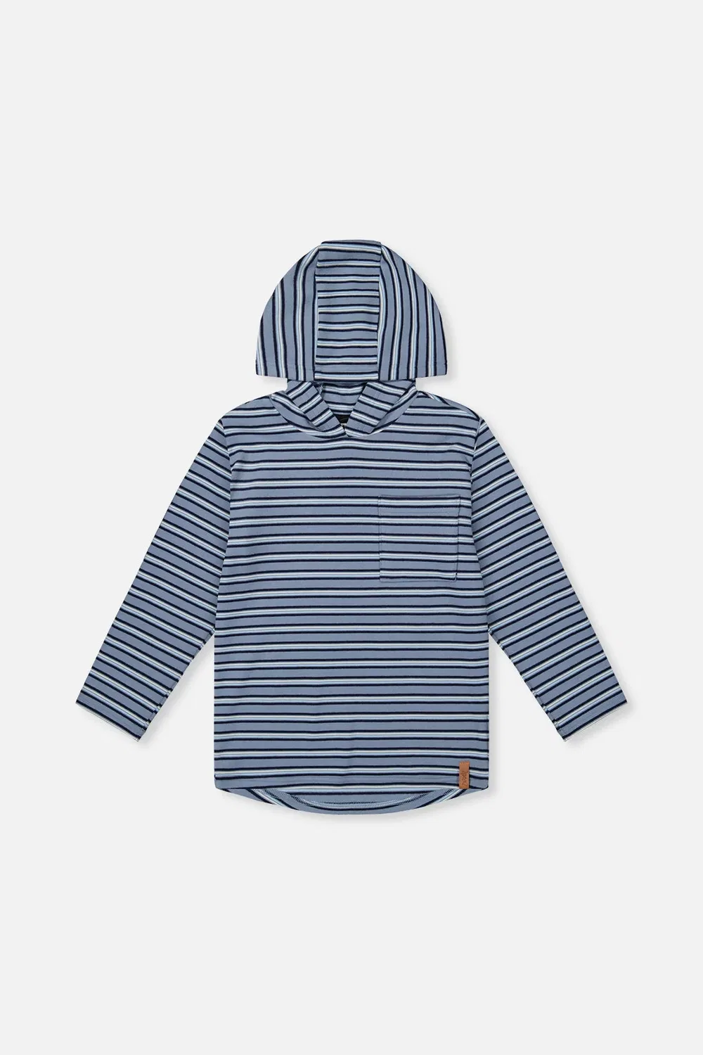 Детский лонгслив с капюшоном и полосками Deux par Deux, Blue Striped White
