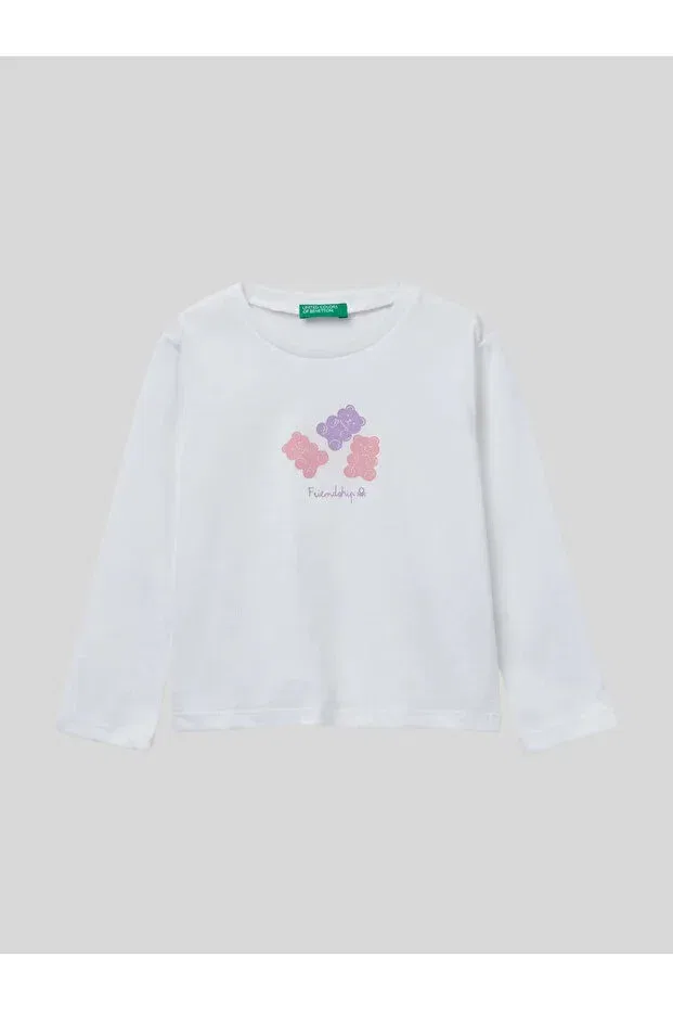 Детские свитшот для девочек с принтом Benetton, White — фото 2