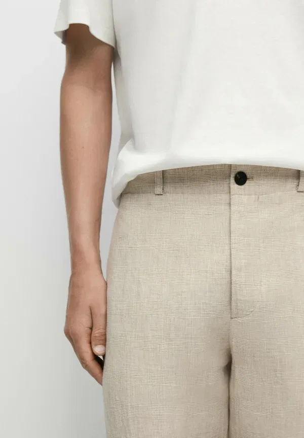 Брюки льняные check pants Massimo Dutti, Beige, бежевый — фото 4