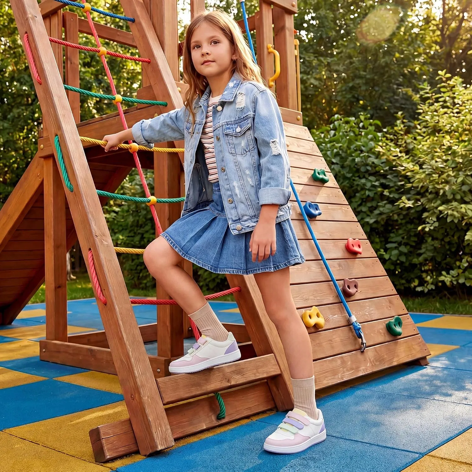 Детские кроссовки для девочек с принтом Classic Sneakers FabKids, Pink Purple-Low Top — фото 2