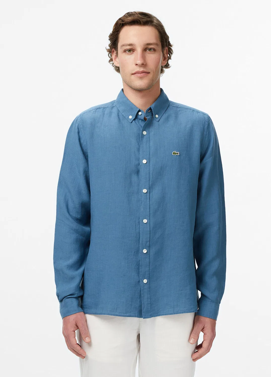 Рубашка Lacoste Mavi Keten Düğmeli Regular Fit, синяя