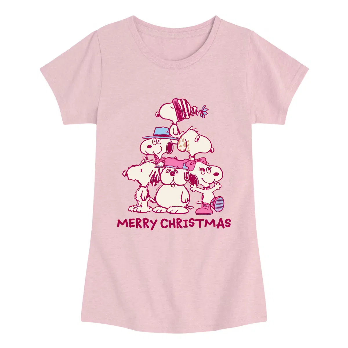 Футболка с принтом Snoopy Family Christmas Tree Peanuts, Heather Pink