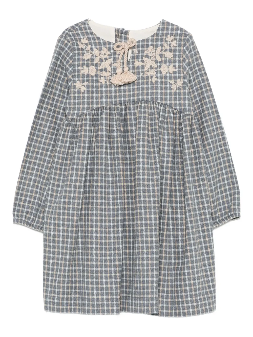 

Платье в клетку с цветочной вышивкой Laranjinha, синий