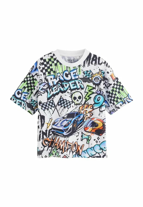 Футболка хлопковая Print T-shirt Next, Ecru, White, белый/синий — фото 3