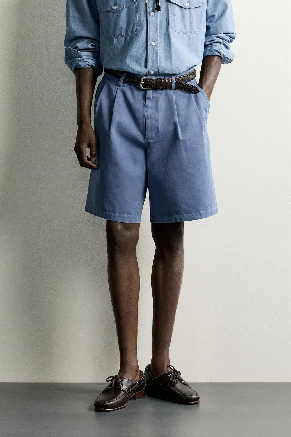 Плиссированные шорты-бермуды стандартного кроя ZARA, Blue — фото 2