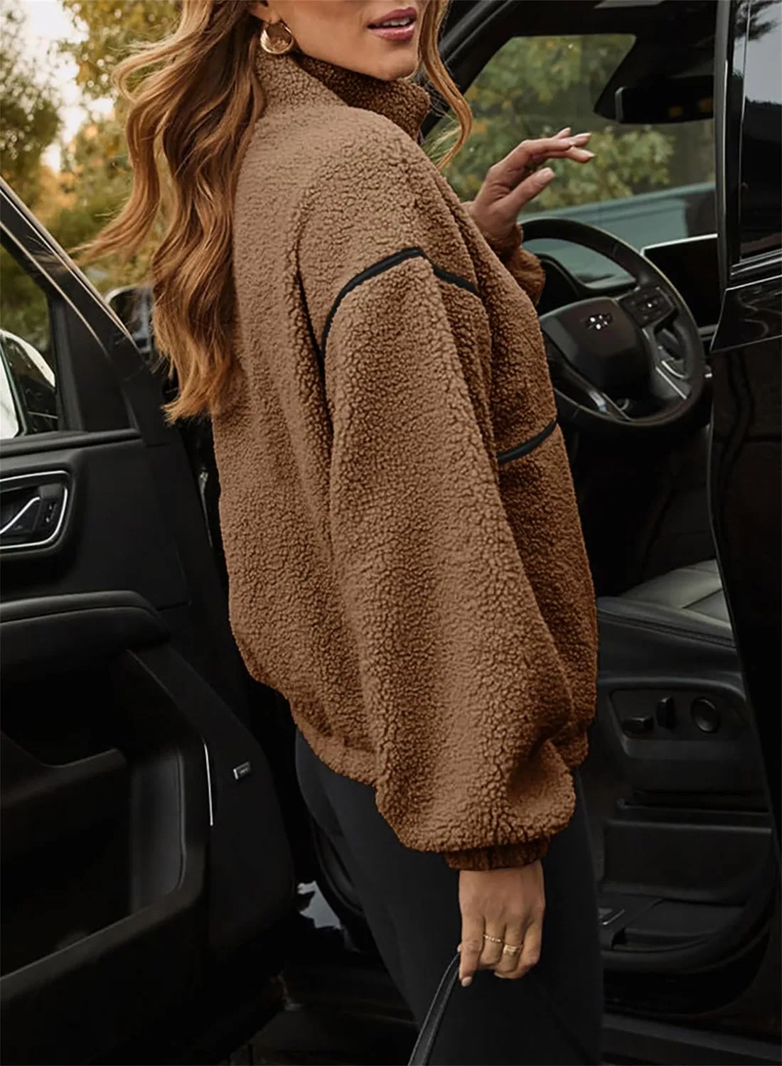 Женская куртка с флисом, оверсайз, с принтом, Patchwork Jackets, Marrone — фото 3