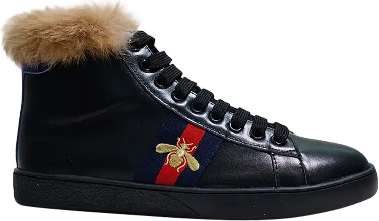 

Кроссовки Gucci Stripe Ace High Black Fur, черный