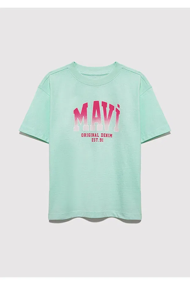 Детская футболка для девочек с принтом Logo Printed Mavi, Green — фото 2
