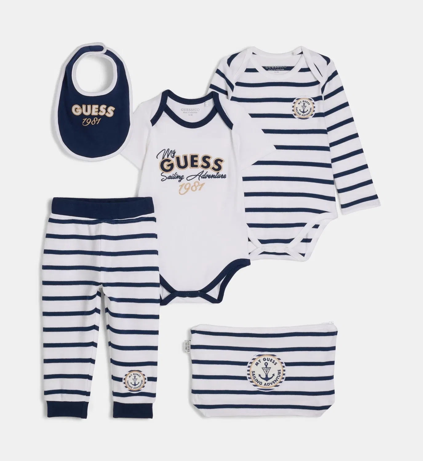 Комплект из 4 предметов и хлопковой сумочки GUESS, синий