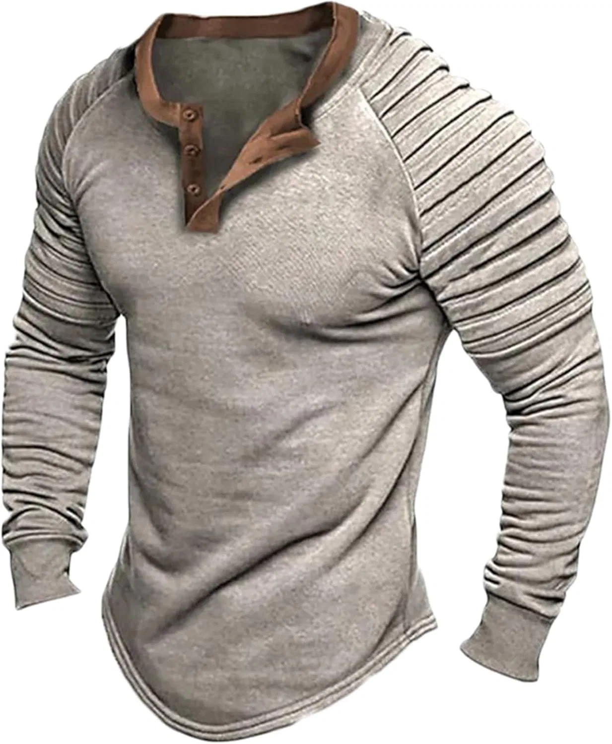 Мужская футболка с длинным рукавом хенли с плиссировкой Patchwork Raglan, Gray