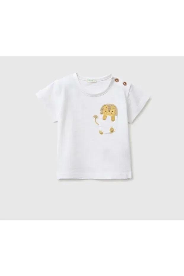 Детская футболка для мальчиков хлопковая с принтом United Colors Of Benetton, Ecru