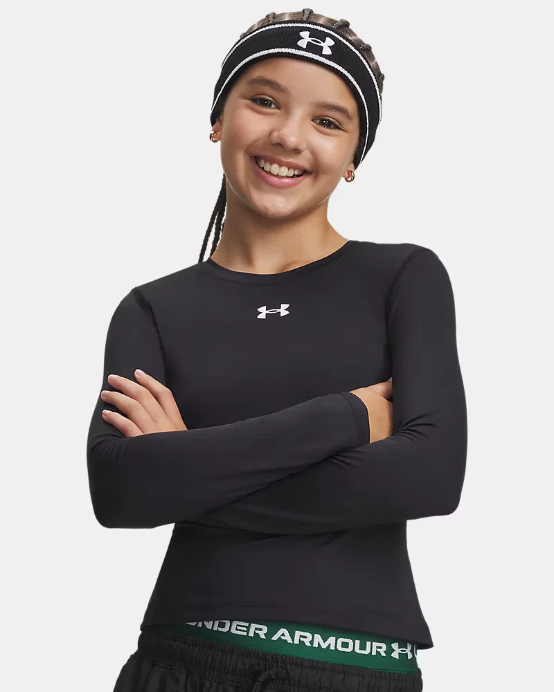 Футболка с длинным рукавом для девочек влагоотводящая HeatGear UnderArmour, Black/White