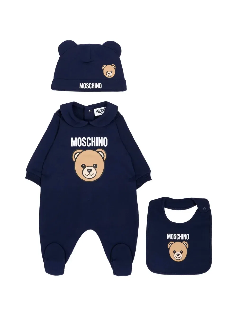 Набор из трех комбинезонов с мишками Тедди Moschino Kids, синий