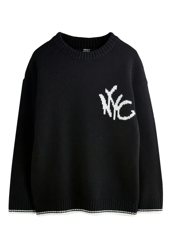 Свитер из хлопка Regular fit crew neck Next, черный