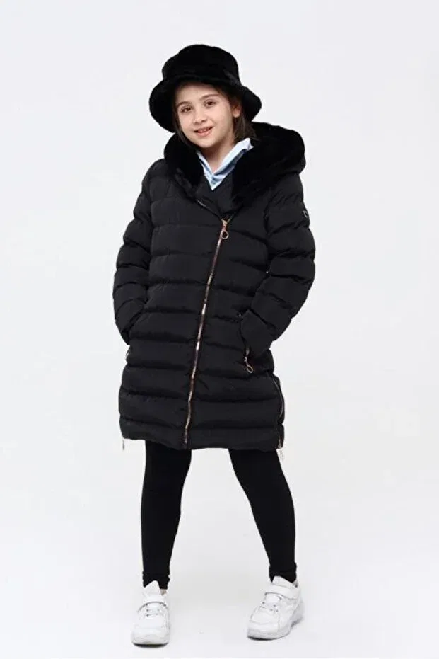 Детское зимнее пальто для девочек с принтом My Little One's Flowers Minigimin Cicileri, Black-47160