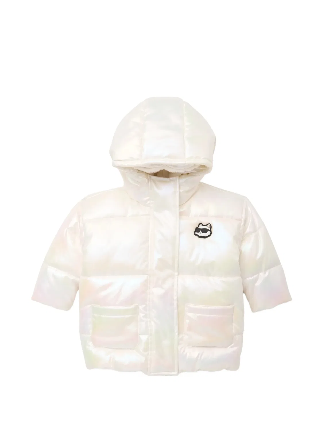 Пуховик с капюшоном и логотипом Karl Lagerfeld Kids, белый