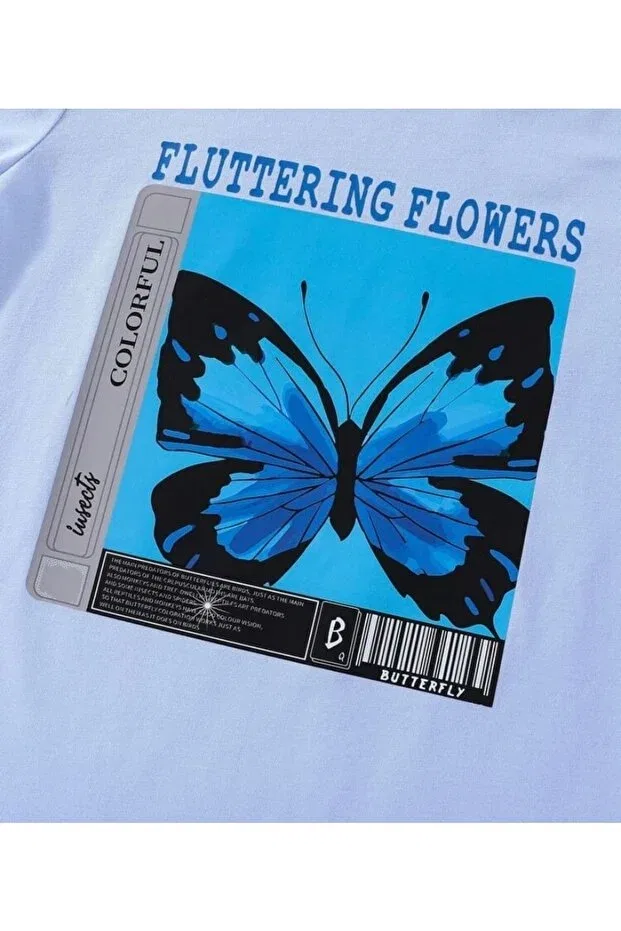 Детская футболка для девочек с принтом Baby Blue Flowers Dreams Butterfly Morning Kids, Babyblue — фото 2