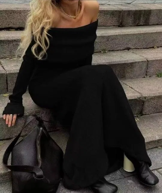 Женское облегающее платье-макси с открытыми плечами PRAHARA, Black — фото 3
