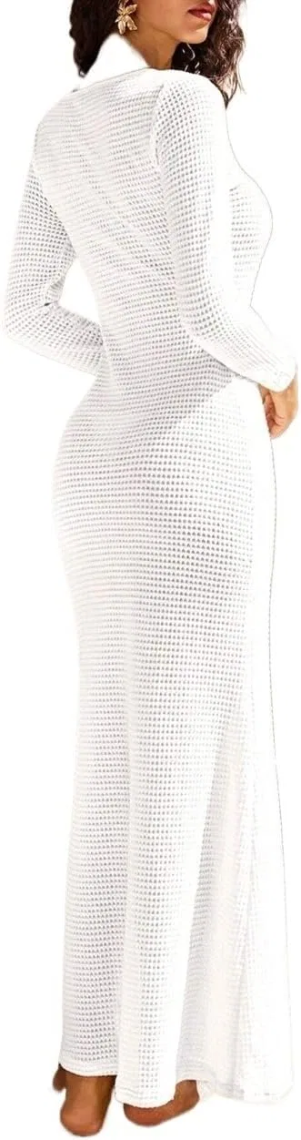 Женское макси-платье с вырезом V-образным вырезом Knitted, White